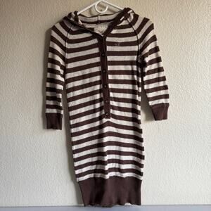 Vintage Y2K Hollister Brown Stripped Hooded Henley Bella Swan Shirt Sweater L